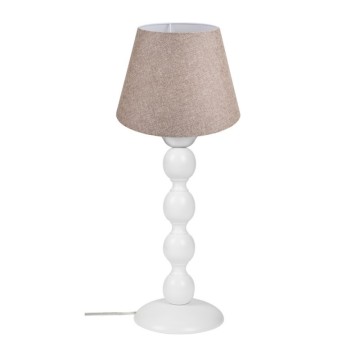 Lampe à poser base blanche et abat-jour en tissu beige LAGUNAH372634