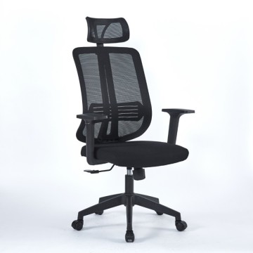 Chaise de bureau noire avec base noire et appui-tête Satia