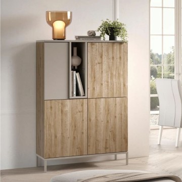 Meuble de rangement 4 portes double coloris cachemire et chêne cadiz Brando 110x43x150H