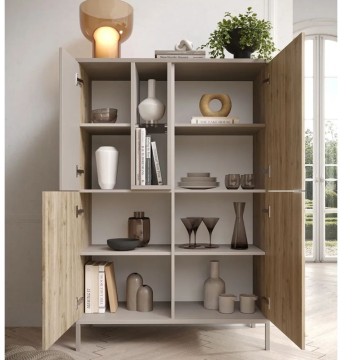Meuble de rangement 4 portes double coloris cachemire et chêne cadiz Brando 110x43x150H
