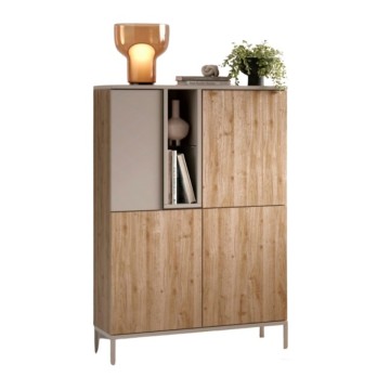 Meuble de rangement 4 portes double coloris cachemire et chêne cadiz Brando 110x43x150H