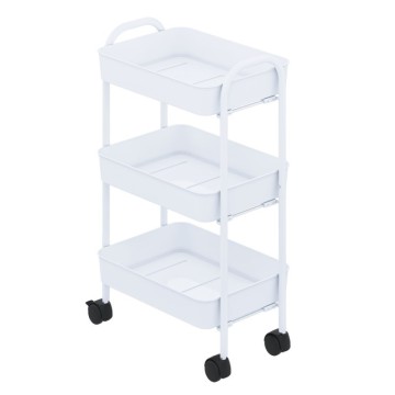 Chariot de cuisine à roulettes en métal blanc à 3 plateaux Tier 45.5x32x76.4H
