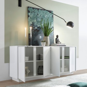 Buffet 4 portes blanc brillant Ice 180x43x79H