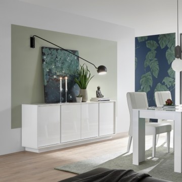Buffet 4 portes blanc brillant Ice 180x43x79H