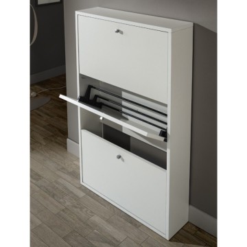 Meuble à chaussures gain de place 3 portes battantes en blanc mat Virginia 68x18x110H