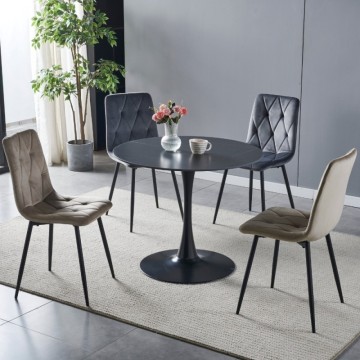 Table ronde Plateau en céramique noir et or effet marbre Dot