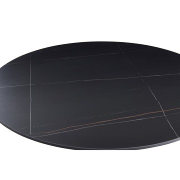 Table ronde Plateau en céramique noir et or effet marbre Dot