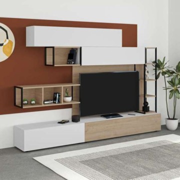 Mur de rangement 260 cm. Tronador blanc et chêne