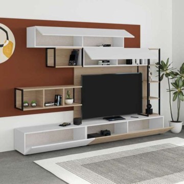 Mur de rangement 260 cm. Tronador blanc et chêne