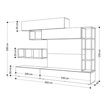 Mur de rangement 260 cm. Tronador blanc et chêne