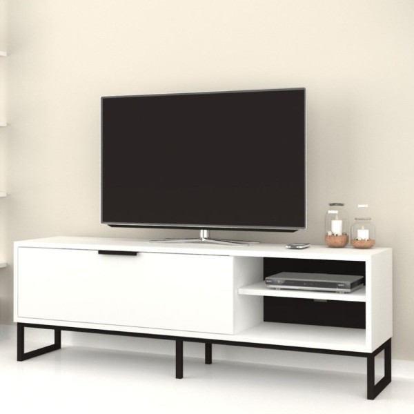 Meuble TV Way 140x35x45h blanc avec détails en fonte Meuble TV Way 140x35x45h blanc avec détails en fonte