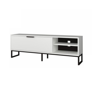 Meuble TV Way 140x35x45h blanc avec détails en fonte