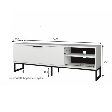 Meuble TV Way 140x35x45h blanc avec détails en fonte