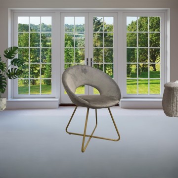 Chaise basse en velours gris avec pieds en métal doré - Ether