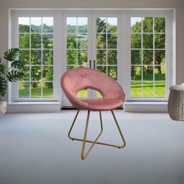 Fauteuil en velours rose avec pieds en métal doré - Ether