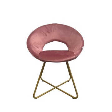 Fauteuil en velours rose avec pieds en métal doré - Ether