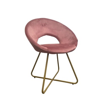 Fauteuil en velours rose avec pieds en métal doré - Ether
