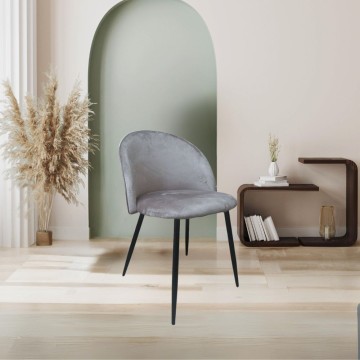 Chaise en tissu gris avec pieds en métal noir - Despina