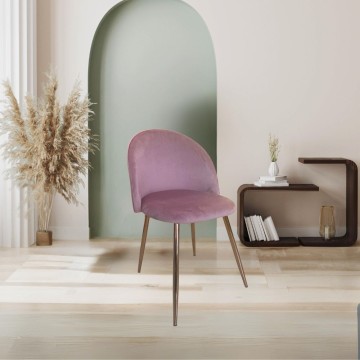 Chaise en tissu rose avec pieds en métal or rose - Despina