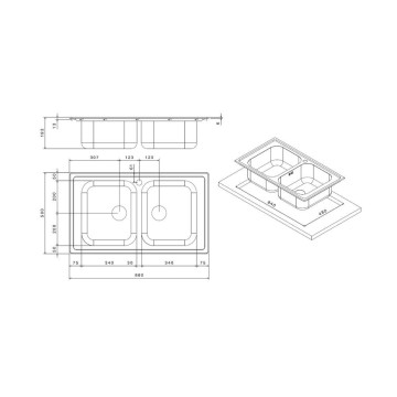 Evier double bac 86x50 surface brossée - Samet