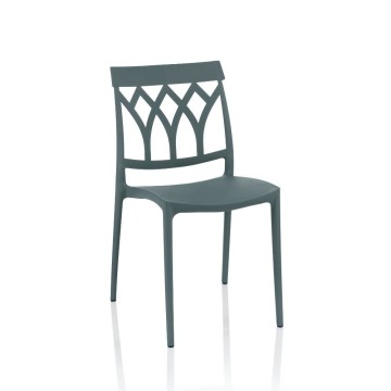Chaise Salim en polypropylène dossier métallique gris design géométrique