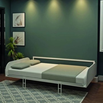 Lit à roulettes double blanc simple 214x38x148H