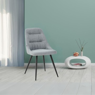 Chaise rembourrée Cascade tissu gris clair et pieds en métal noir