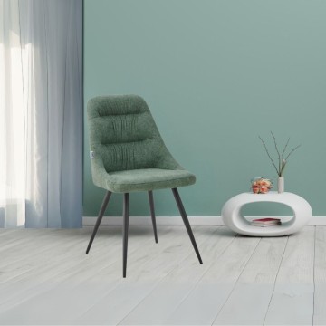 Chaise rembourrée Cascade tissu vert et pieds en métal noir