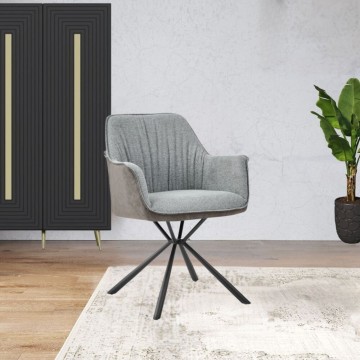 Chaise avec accoudoirs en tissu gris et dossier en simili cuir éléphant Comet