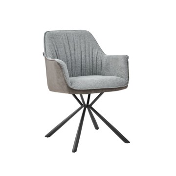 Chaise avec accoudoirs en tissu gris et dossier en simili cuir éléphant Comet