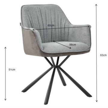 Chaise avec accoudoirs en tissu gris et dossier en simili cuir éléphant Comet