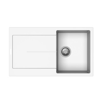 86x50 Enigma D100 évier de cuisine blanc avec cuve et égouttoir