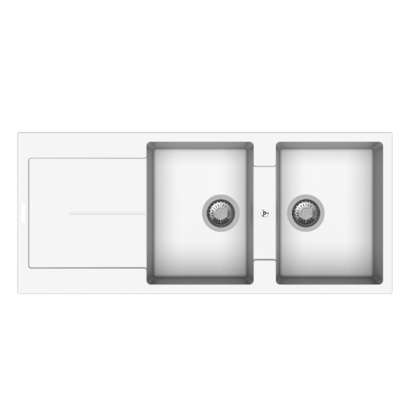 Evier de cuisine 2 cuves et égouttoir blanc 116x50 Enigma D200 Evier de cuisine 2 cuves et égouttoir blanc 116x50 Enigma D200