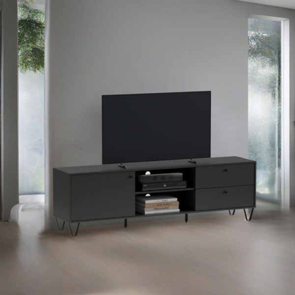 Aldo1 anthracite Meuble TV avec porte tiroir et compartiment ouvert 182x40x50,1H Aldo1 anthracite Meuble TV avec porte tiroir et compartiment ouvert 182x40x50,1H