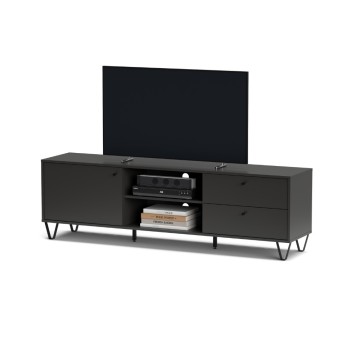 Aldo1 anthracite Meuble TV avec porte tiroir et compartiment ouvert 182x40x50,1H