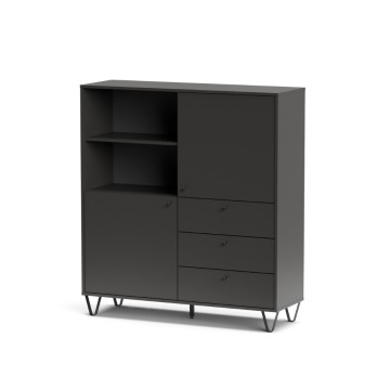 Buffet avec portes à tiroirs et compartiment ouvert anthracite ALDO6 123,6x40x135H