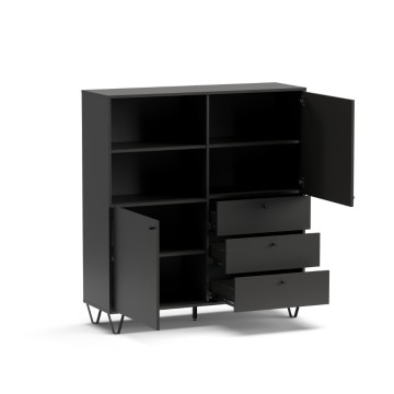 Buffet avec portes à tiroirs et compartiment ouvert anthracite ALDO6 123,6x40x135H