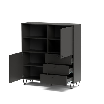 Buffet avec portes à tiroirs et compartiment ouvert anthracite ALDO6 123,6x40x135H