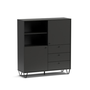 Buffet avec portes à tiroirs et compartiment ouvert anthracite ALDO6 123,6x40x135H