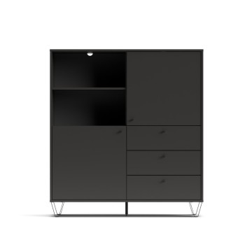 Buffet avec portes à tiroirs et compartiment ouvert anthracite ALDO6 123,6x40x135H