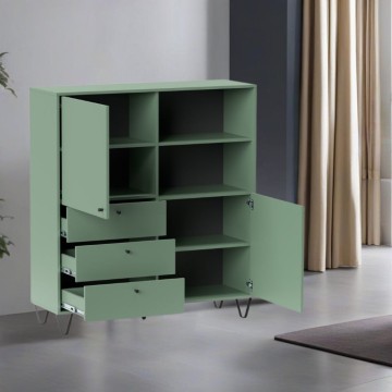Buffet à portes, tiroirs et compartiment ouvert vert ALDO6 123,6x40x135H