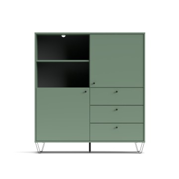 Buffet à portes, tiroirs et compartiment ouvert vert ALDO6 123,6x40x135H