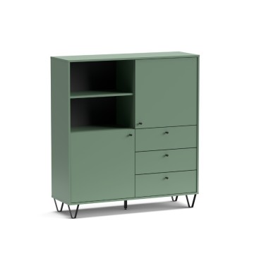 Buffet à portes, tiroirs et compartiment ouvert vert ALDO6 123,6x40x135H