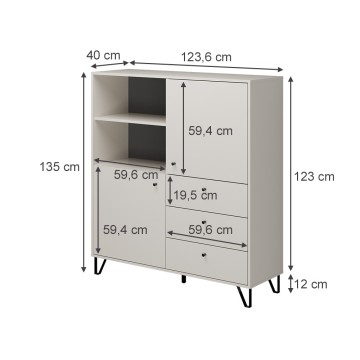 Buffet à portes, tiroirs et compartiment ouvert vert ALDO6 123,6x40x135H
