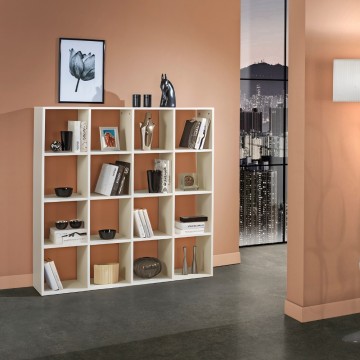 Bibliothèque 16 compartiments ouverts orme perle Hawaïen 141x32x141H