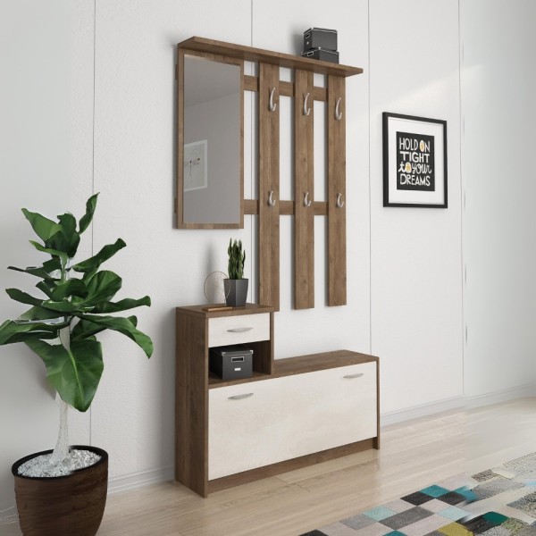 Armoire d'entrée Rudolf avec porte-chaussures en noyer eastwood et finition spatule Armoire d'entrée Rudolf avec porte-chaussures en noyer eastwood et finition spatule