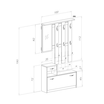 Armoire d'entrée Rudolf avec porte-chaussures en noyer eastwood et finition spatule