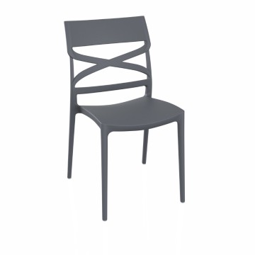 Chaise en polypropylène gris métal avec dossier croisé Flow