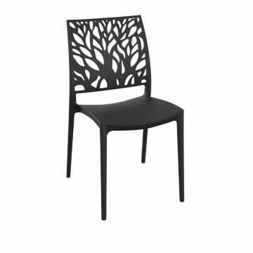 Chaise en polypropylène noir graphite avec dossier sculpté en forme d'arbre Tree