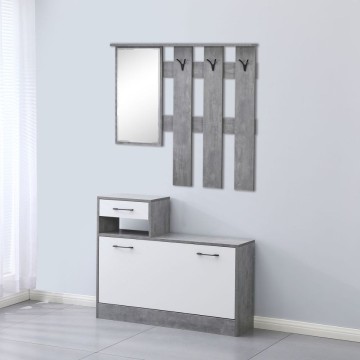 Armoire d'entrée avec miroir RudolfXL couleur ciment et blanc